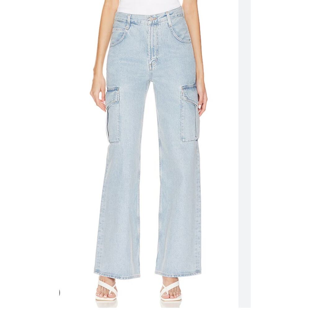 Agolde Minka Cargo Jeans in Realm Light Blue Denim Wash Womans 28